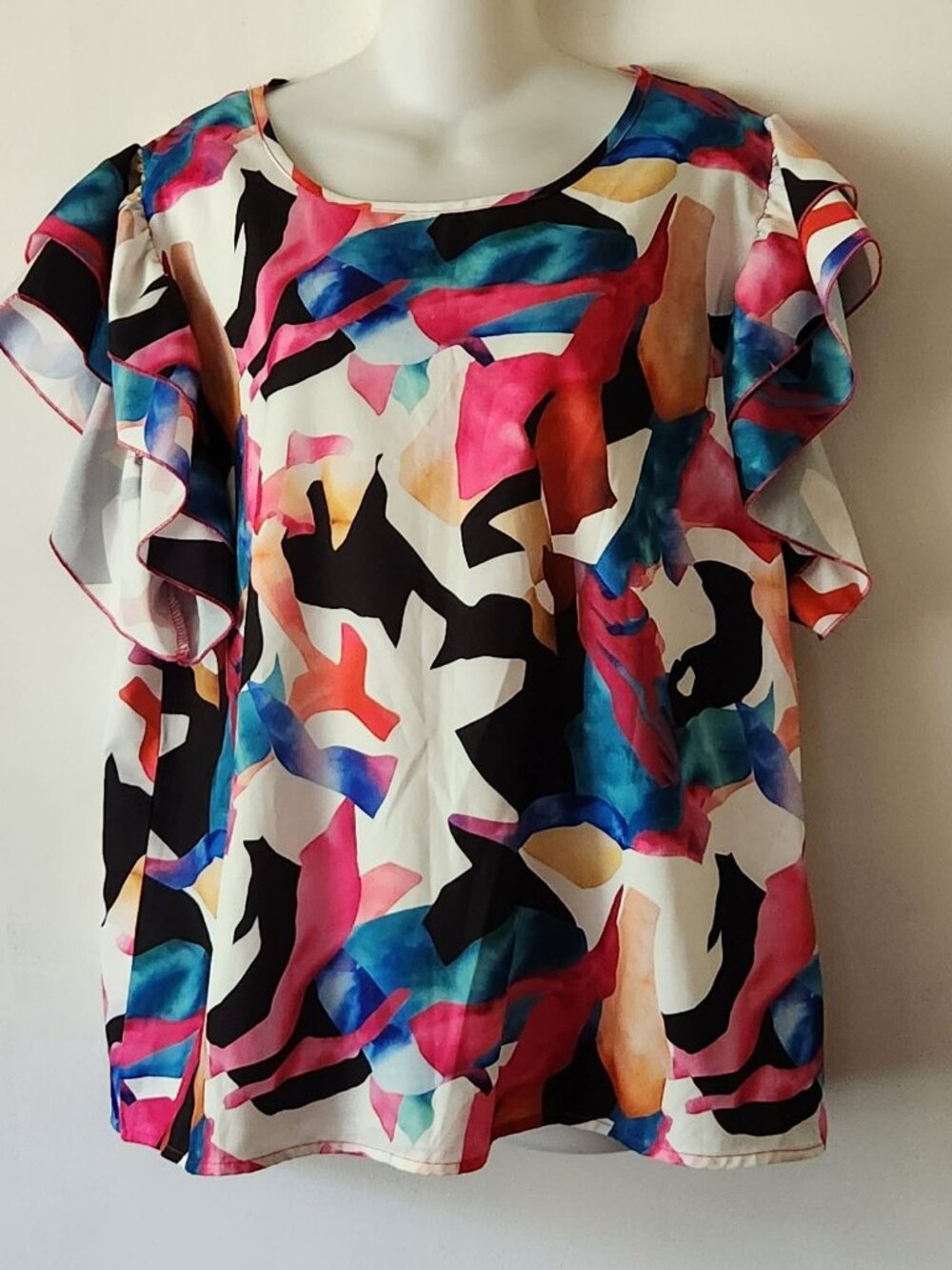Dressy blouse sz XXL primary colors ruffled cap sleeves EUC